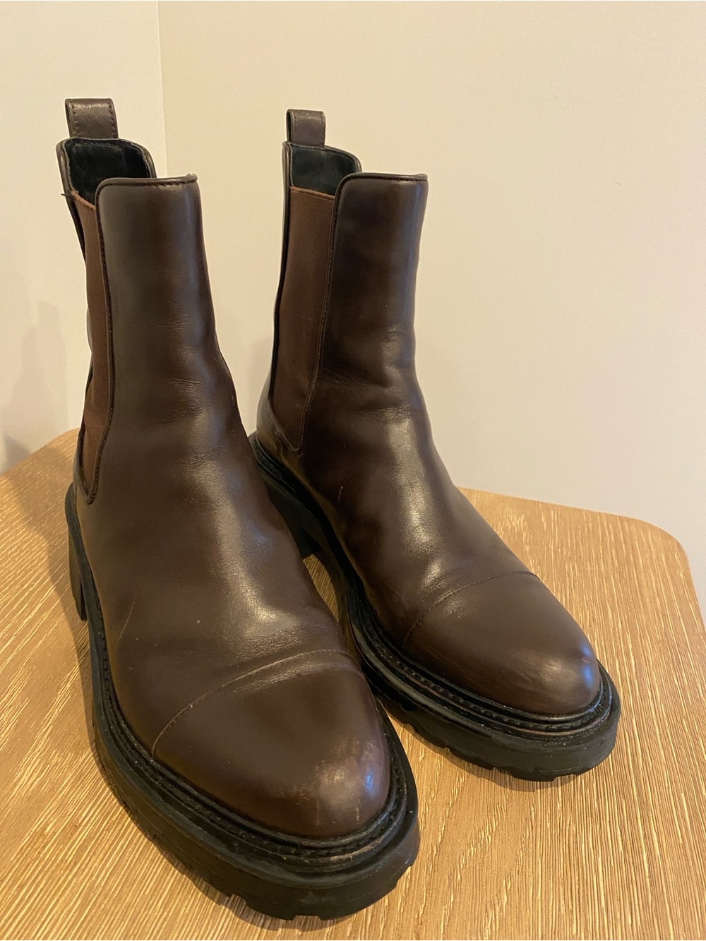 Veronica Beard Brown Leather Chelsea Boots Women’s Size 8.5 Lug Sole